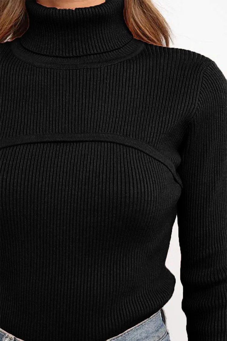 Turtleneck Bodycon Long Sleeves Knit  Sweater