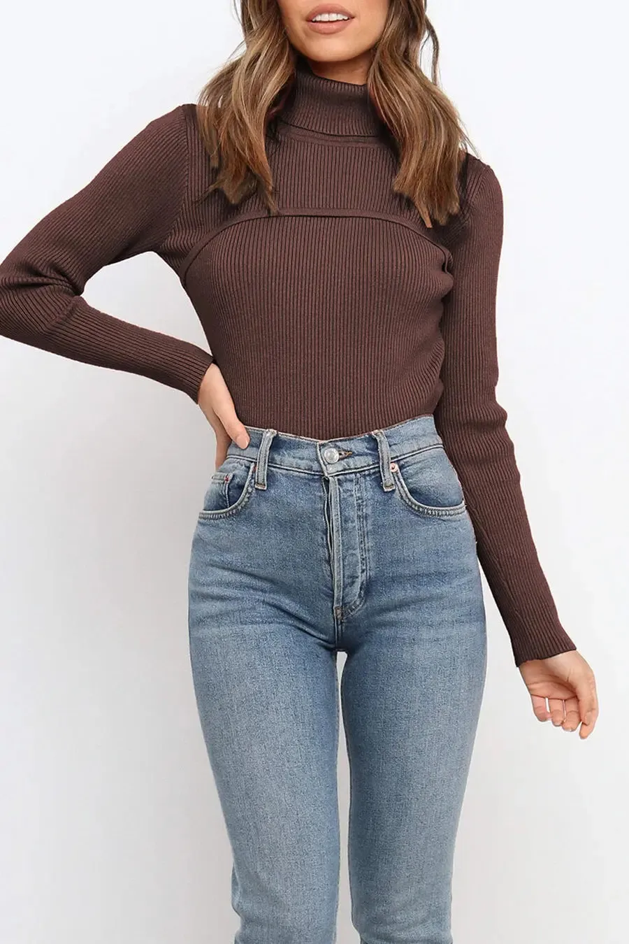 Turtleneck Bodycon Long Sleeves Knit  Sweater