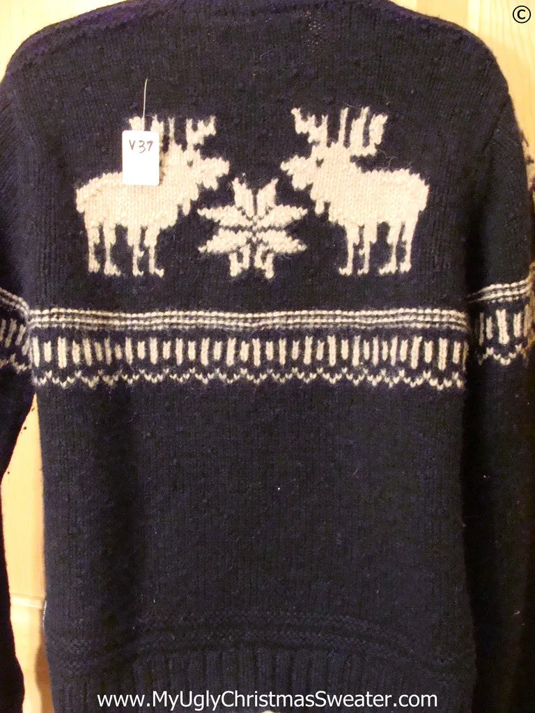 Ugly Christmas Sweater Party Vintage Reindeer Moose Sweater (v37)