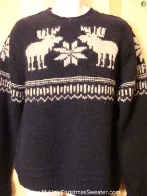 Ugly Christmas Sweater Party Vintage Reindeer Moose Sweater (v37)