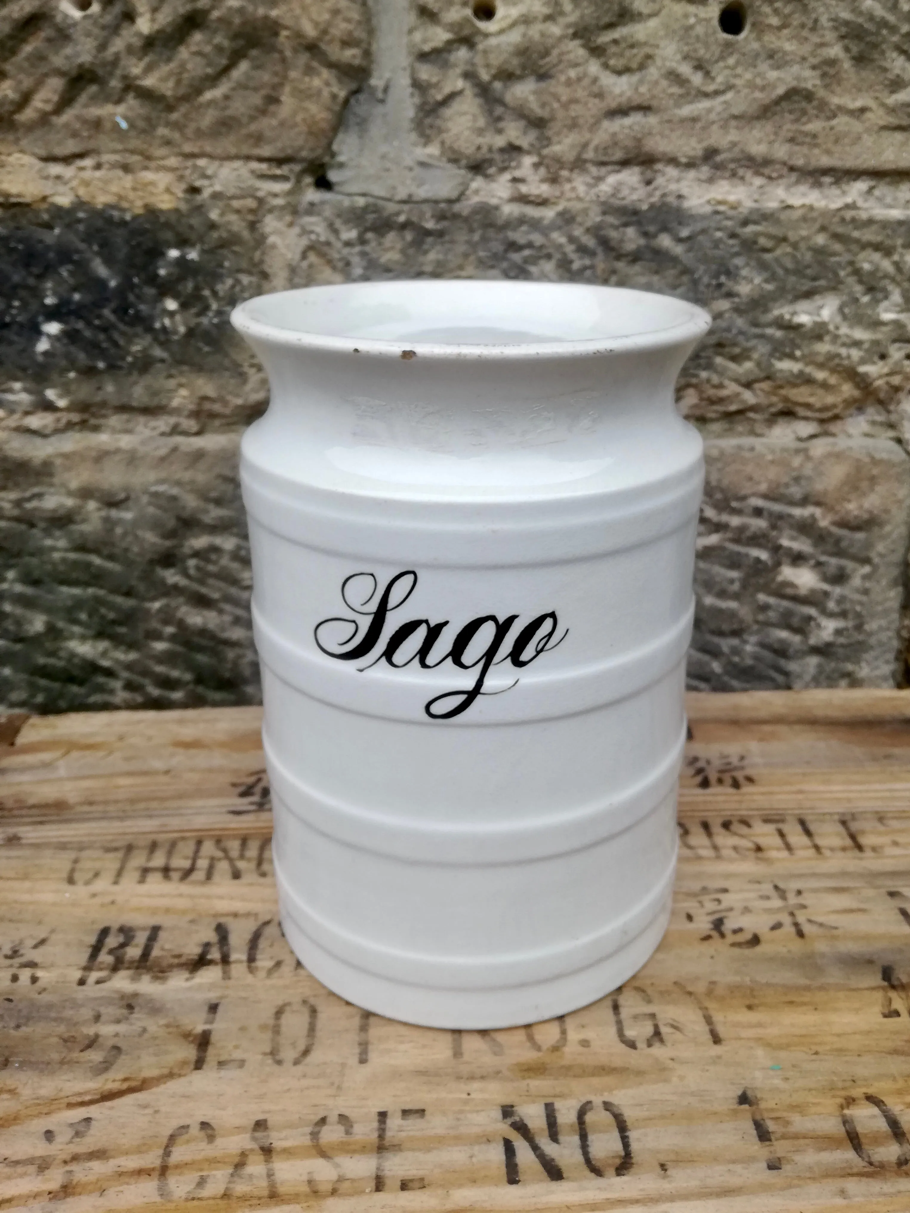 Vintage ceramic lidded herb Pot - Sage