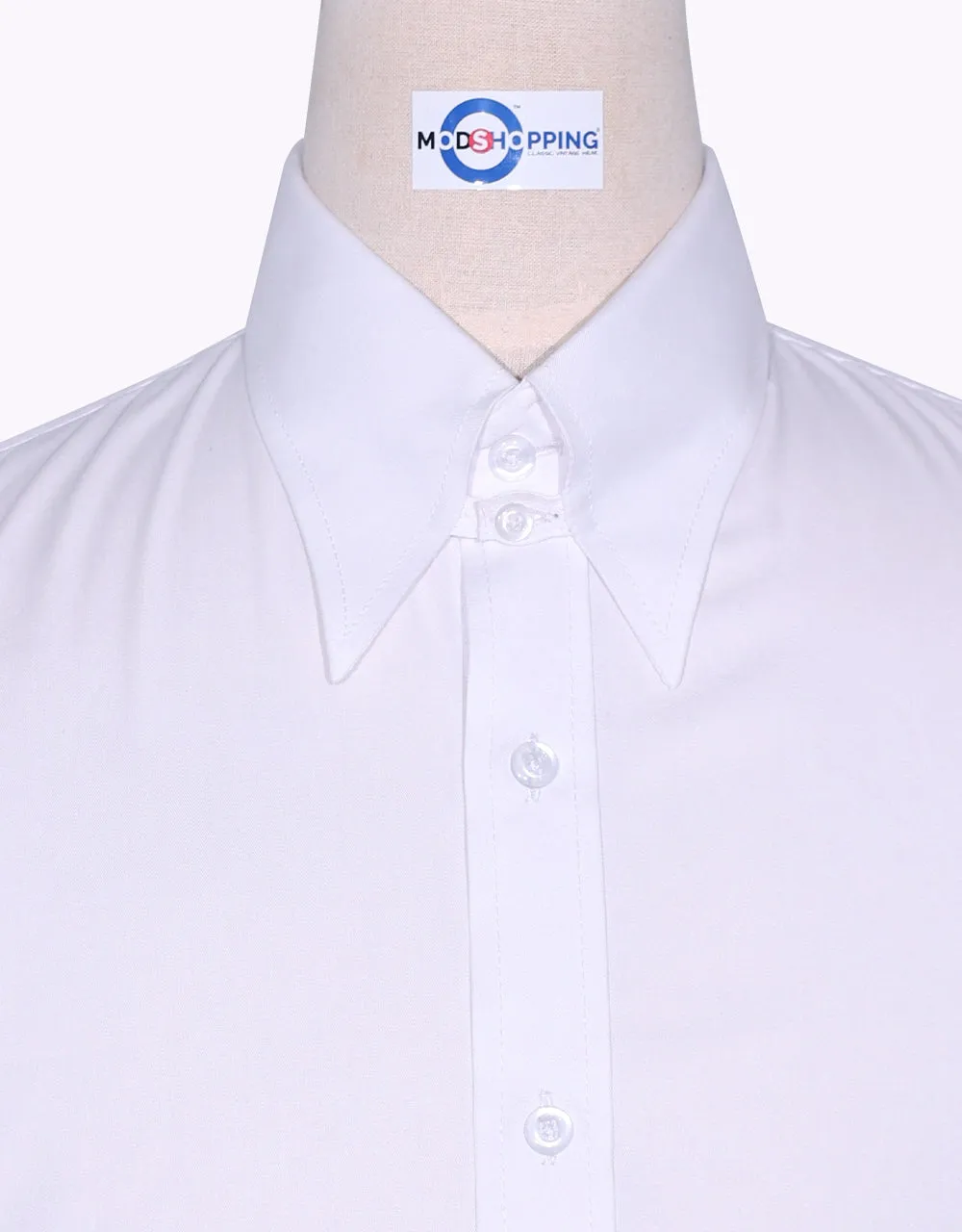 Vintage Style White Tab Collar Shirt