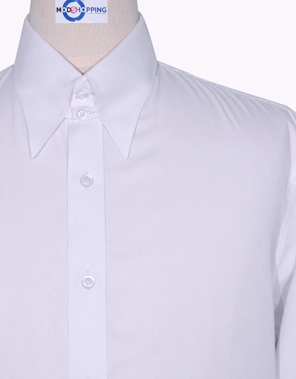 Vintage Style White Tab Collar Shirt