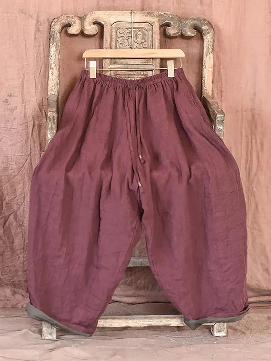 Women Solid Worn Linen Loose Pants