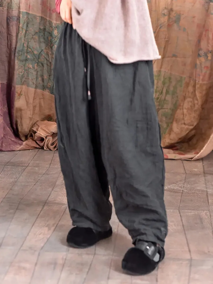 Women Solid Worn Linen Loose Pants