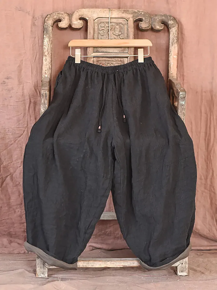 Women Solid Worn Linen Loose Pants