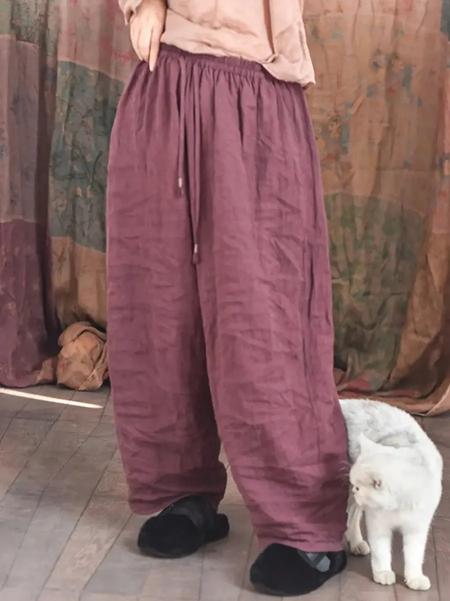 Women Solid Worn Linen Loose Pants
