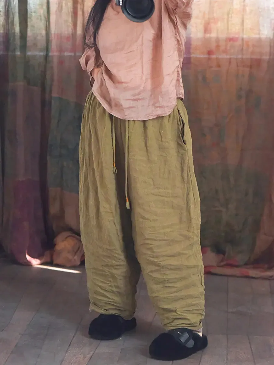 Women Solid Worn Linen Loose Pants