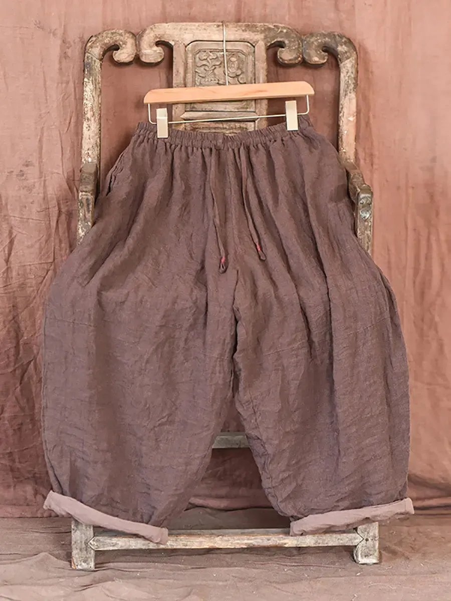 Women Solid Worn Linen Loose Pants