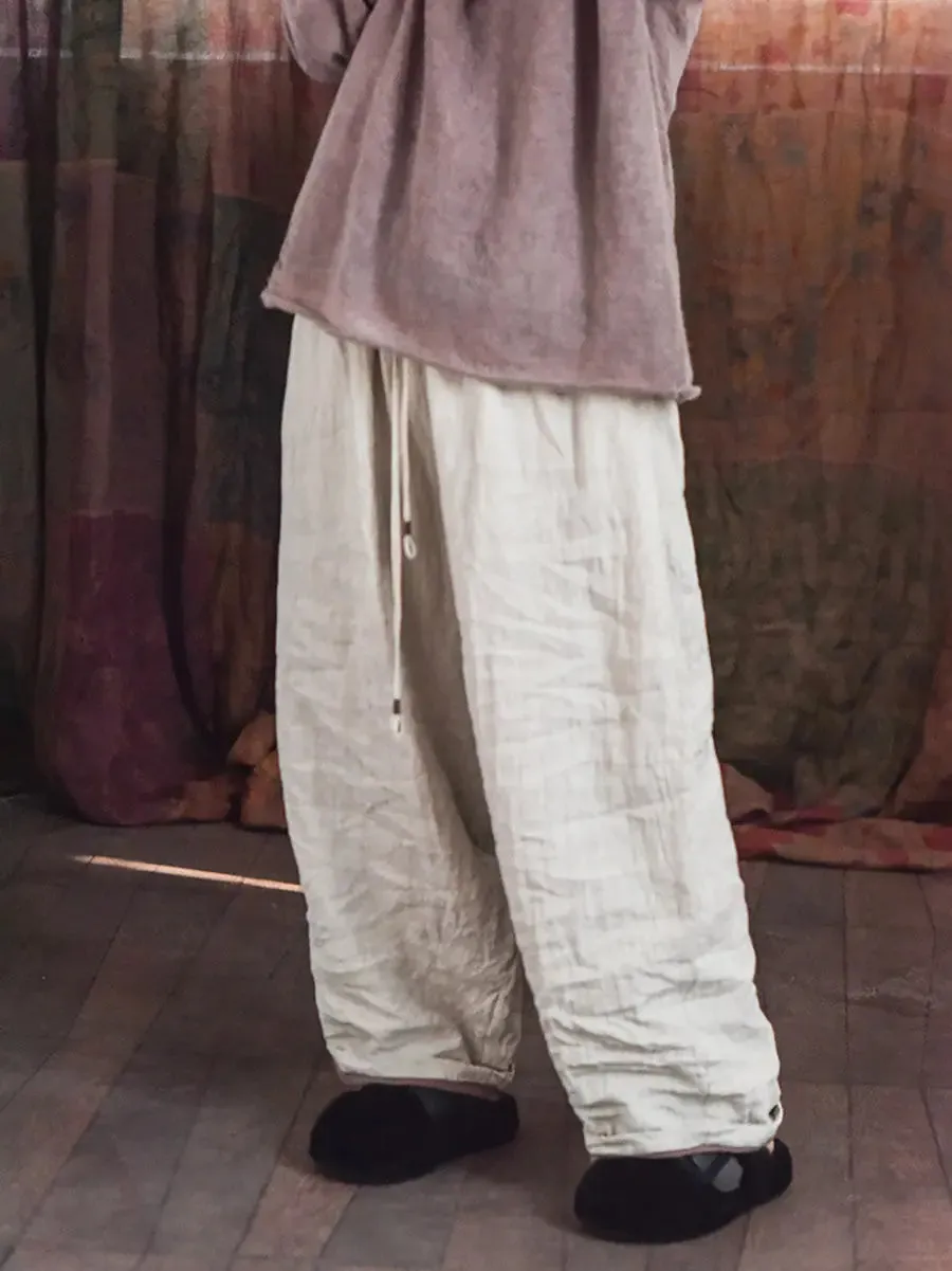 Women Solid Worn Linen Loose Pants