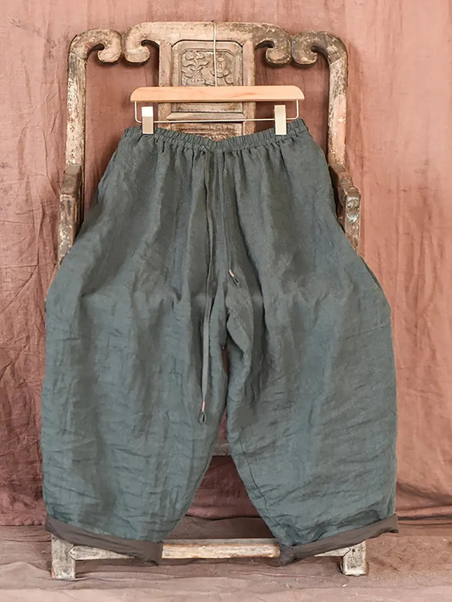 Women Solid Worn Linen Loose Pants