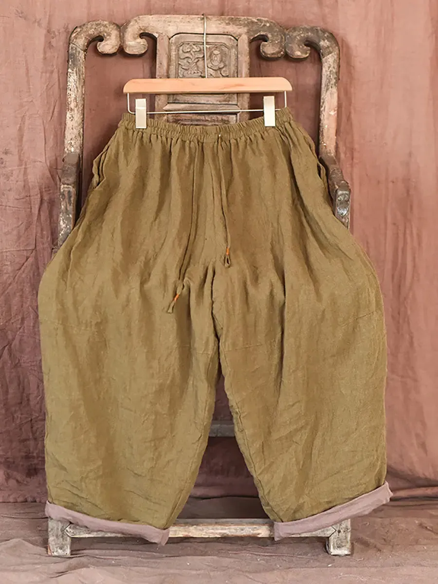 Women Solid Worn Linen Loose Pants