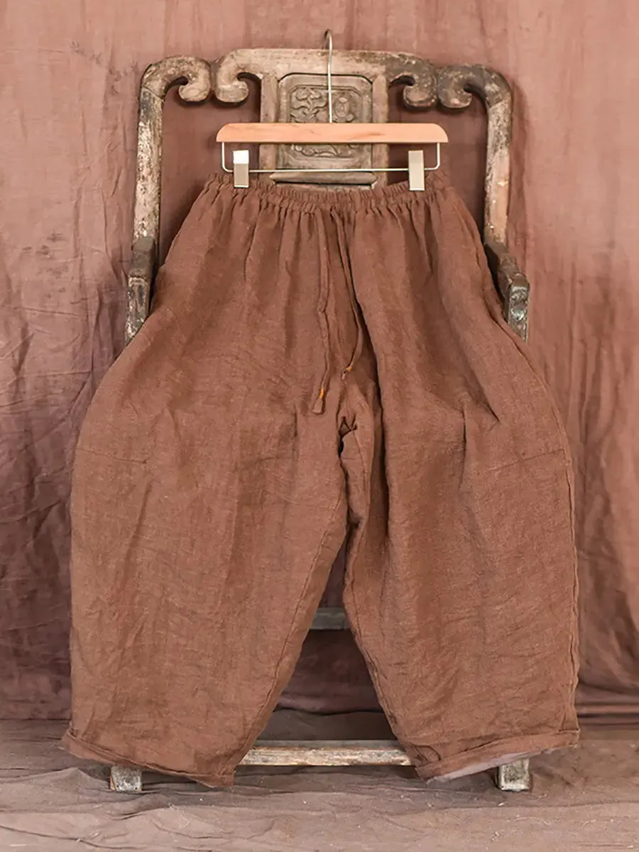 Women Solid Worn Linen Loose Pants