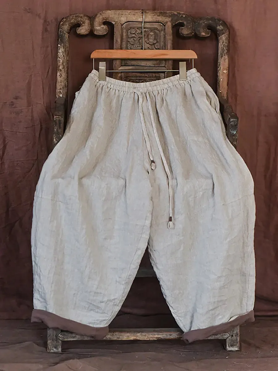 Women Solid Worn Linen Loose Pants