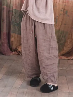 Women Solid Worn Linen Loose Pants