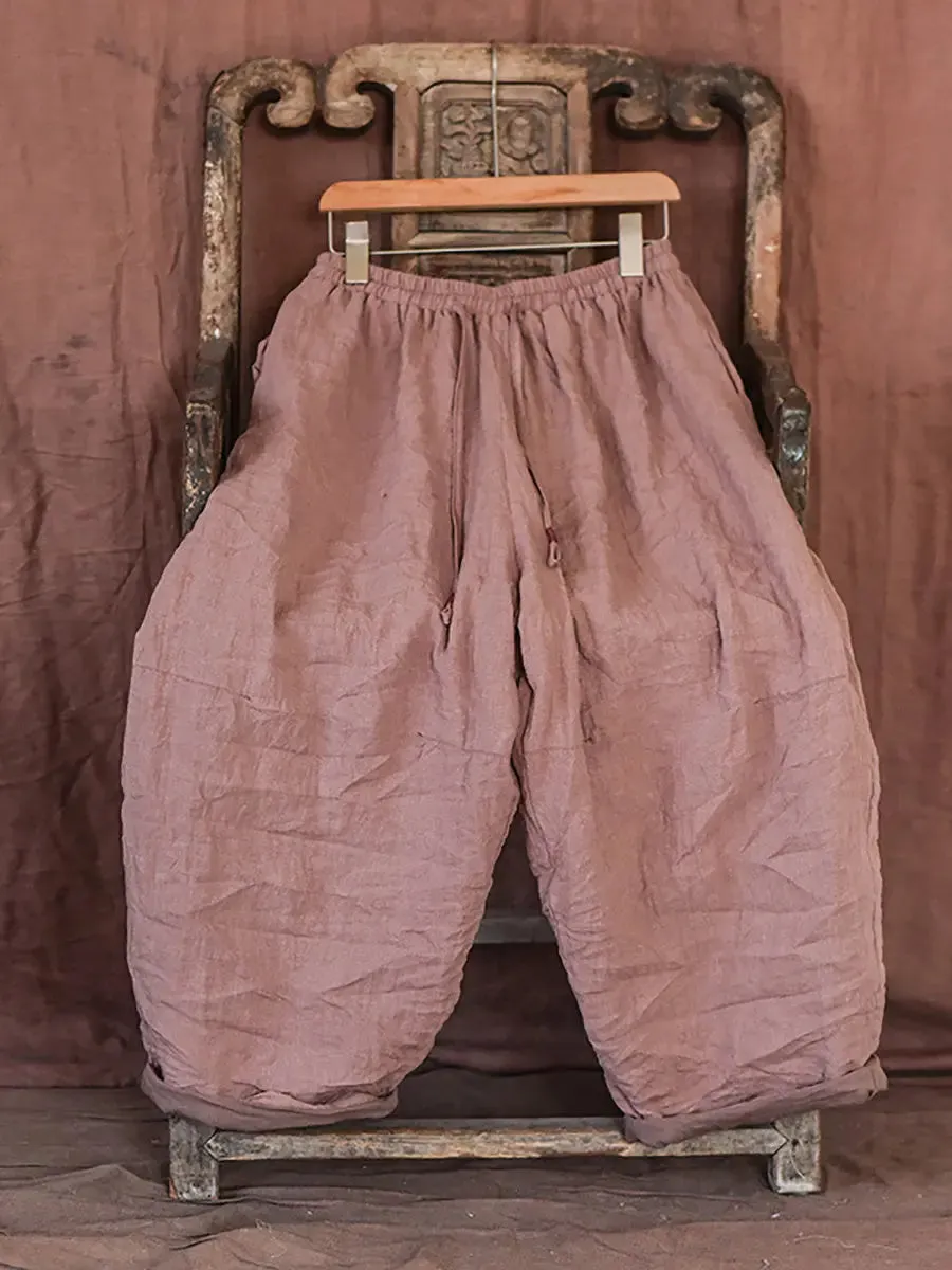 Women Solid Worn Linen Loose Pants