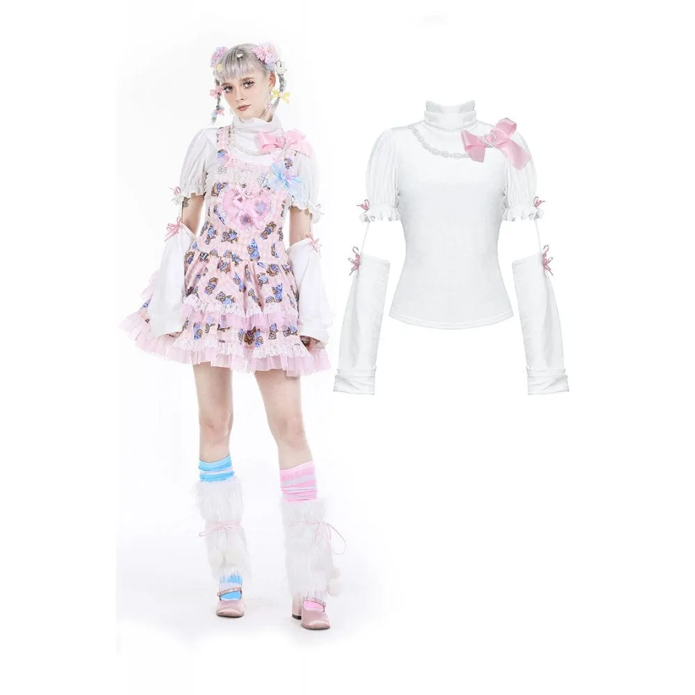 Women's Lolita Turtleneck Pearl Bowknot Shirt with Oversleeves