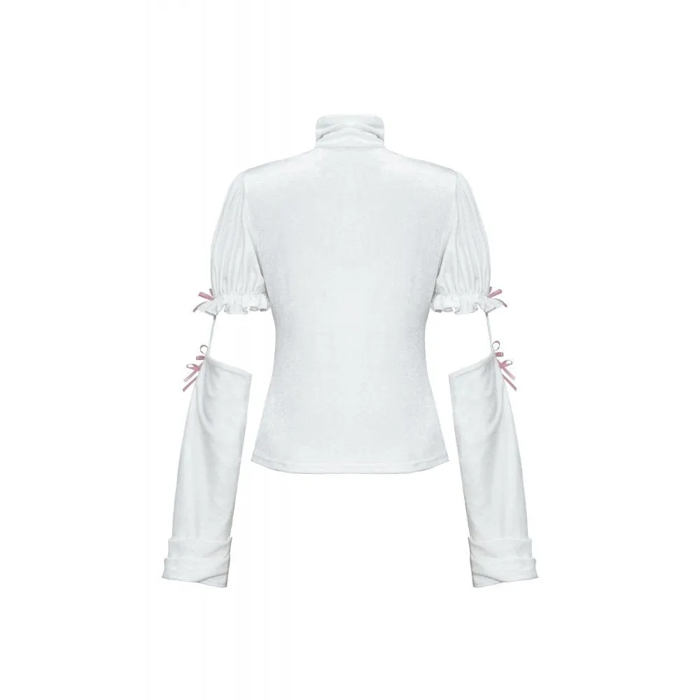 Women's Lolita Turtleneck Pearl Bowknot Shirt with Oversleeves