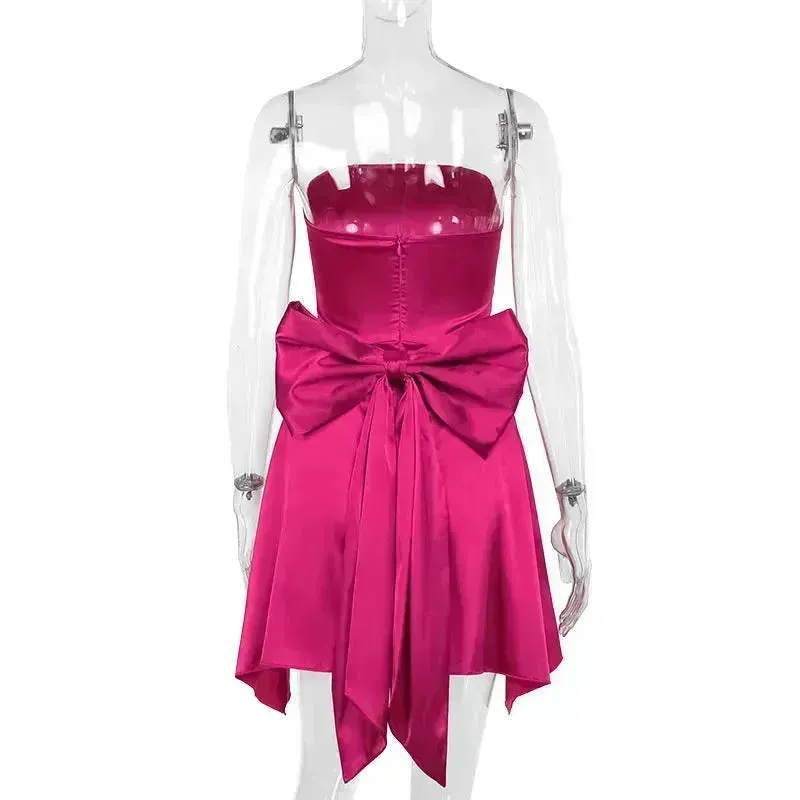 Women's Mini Tube Dress With Big Bow Summer Fashion Tube Top Short Skater Dress.