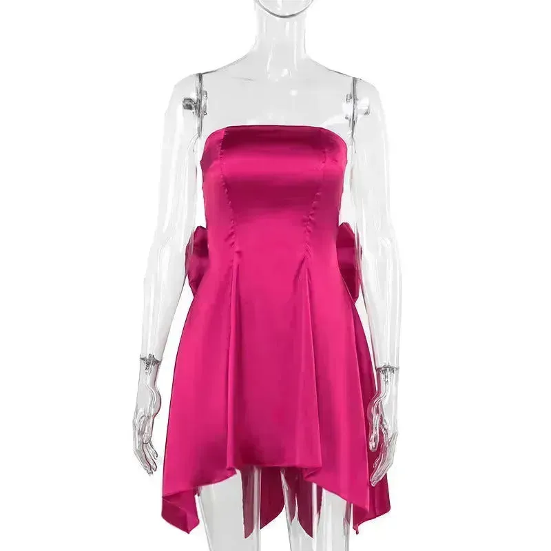 Women's Mini Tube Dress With Big Bow Summer Fashion Tube Top Short Skater Dress.