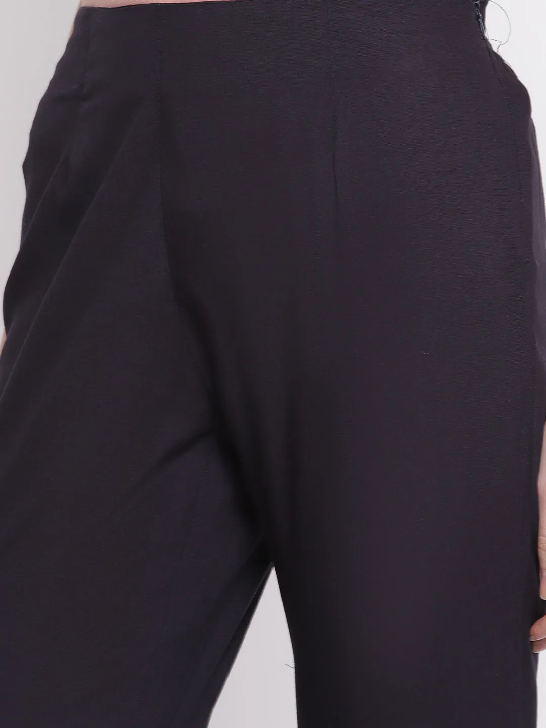 Women's Regular Slim Fit Navy Blue Flat Front Mid rise Ethnic Pant