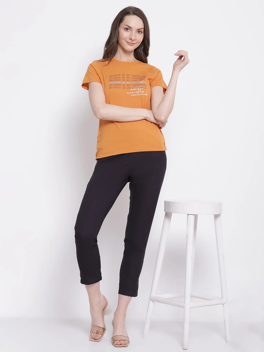 Women's Regular Slim Fit Navy Blue Flat Front Mid rise Ethnic Pant