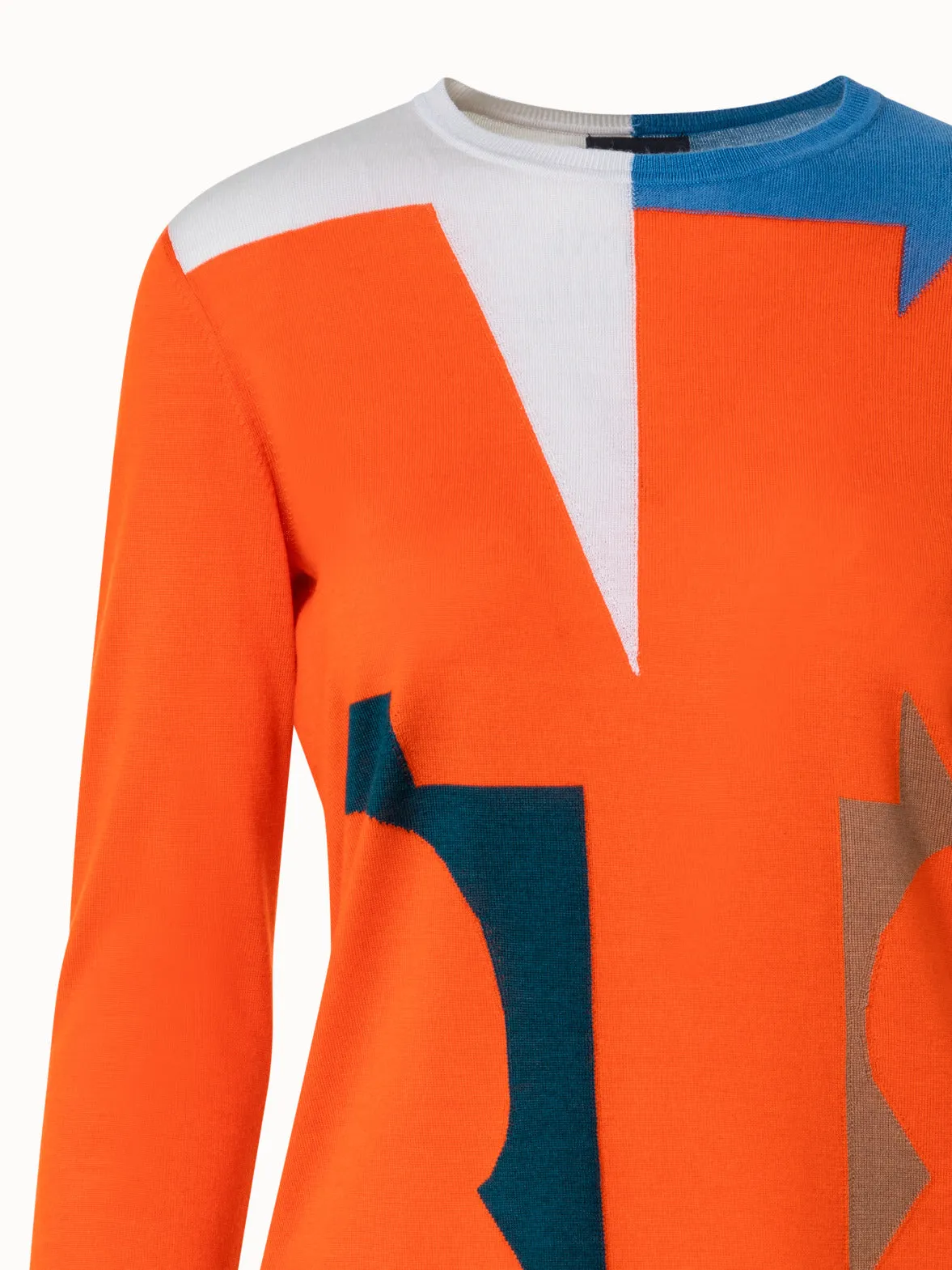 Wool Silk Knit Composed Letters Intarsia Pullover