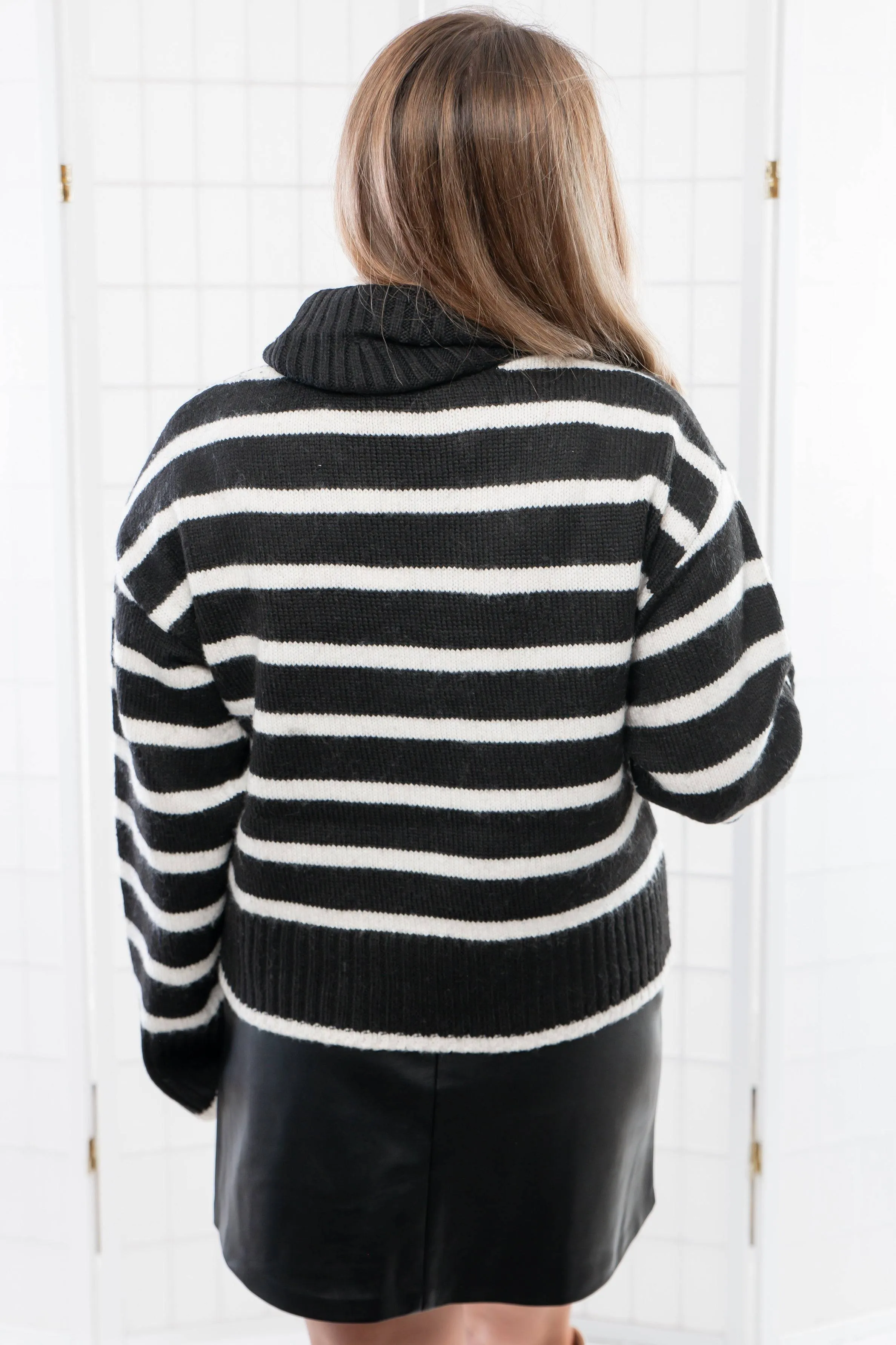 Z Supply Black Josephine Stripe Turtleneck Sweater